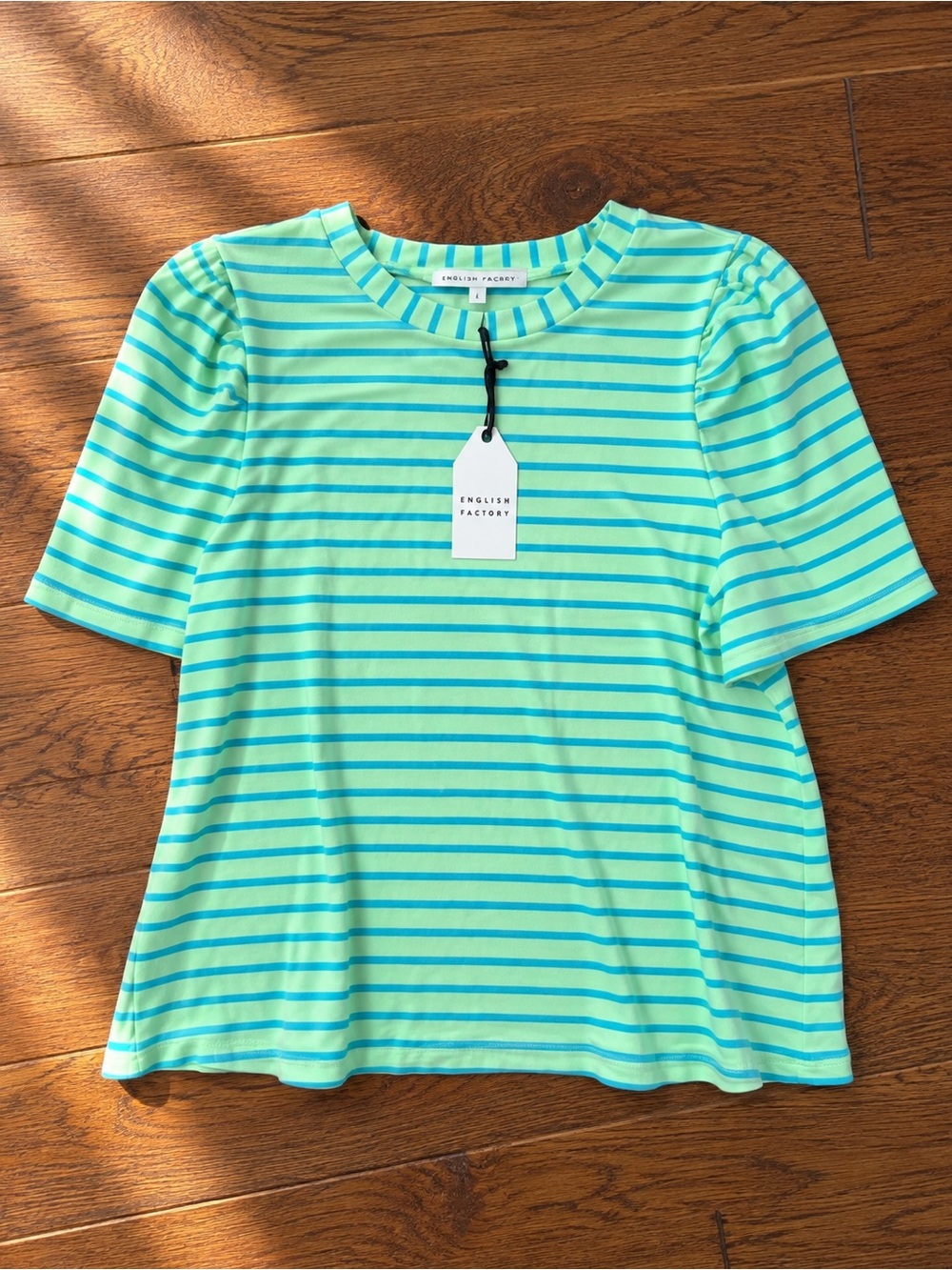 English Factory Mint & Aqua Striped Short Sleeve Tee Sz 1X NWT
